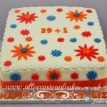 orange and blue flower petals cake £ 50 - 8" round £ 55- 8" square
