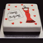 red dress with hart cake from £45