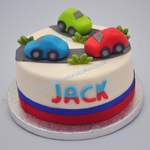 three colour cars birthday cake 